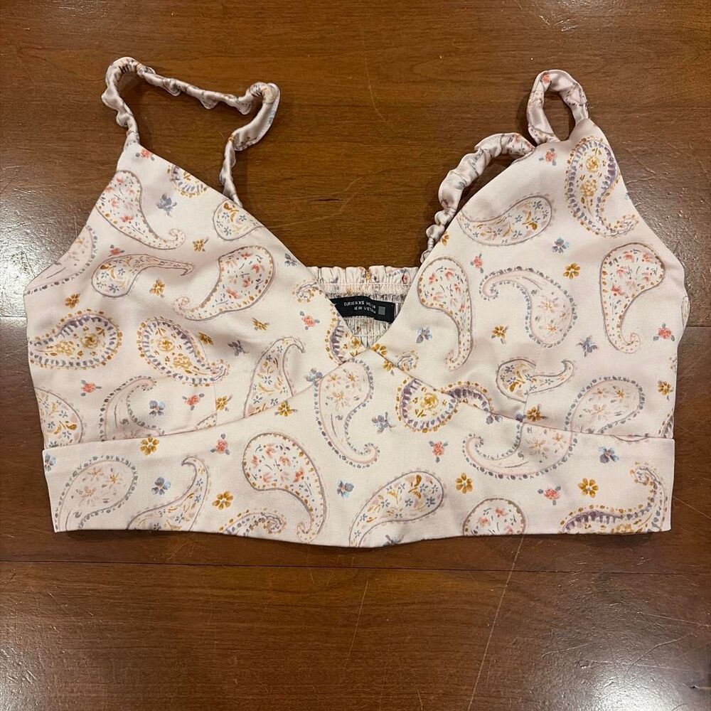 Zara Women's Pink and White Crop-top